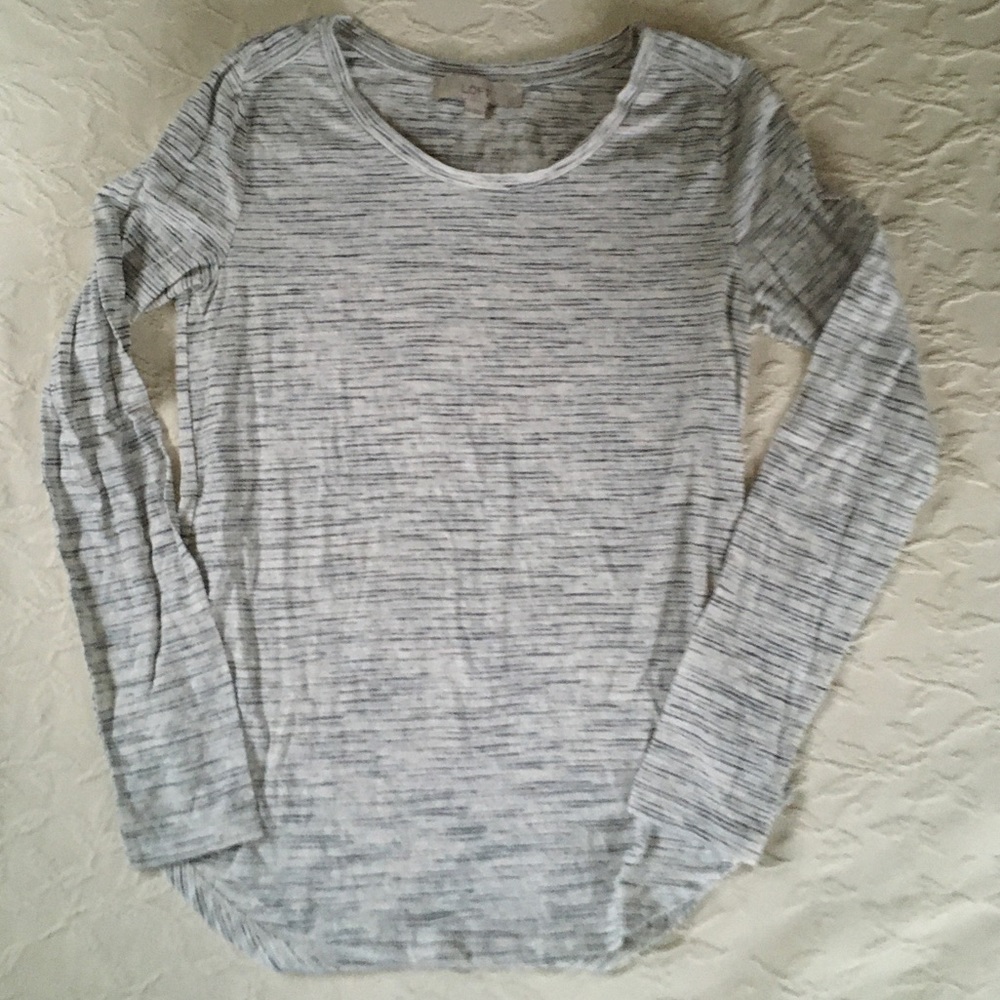 LOFT Gray Fleck Stripe Boatneck Tunic Top Womens S